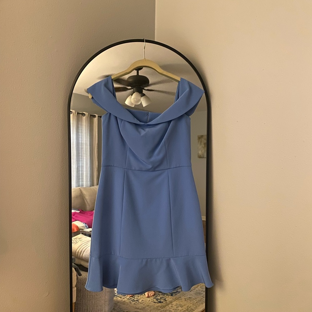 Gianni Bini Blue A-Line Sleeveless Off-The-Shoulder Dress
